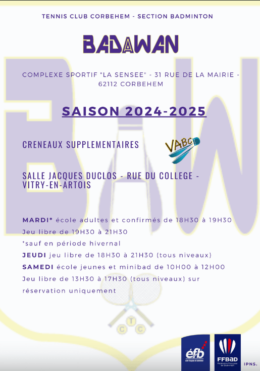 Créneaux saison 2024-2025